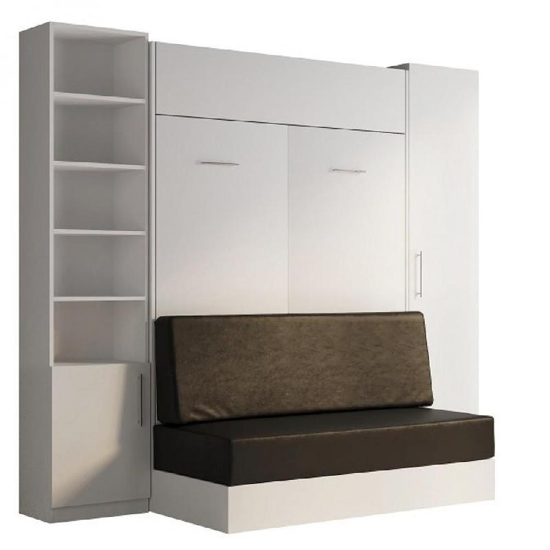 Composition lit escamotable blanc Dynamo Sofa - canapé intégré noir - couchage 140x200 cm - L : 255 cm_0