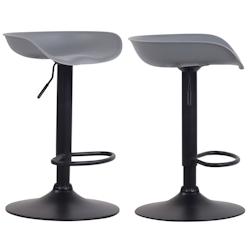 Décoshop26 - Lot de 2 tabourets de bar assise réglable en hauteur et pivotant en plastique gris pieds tulipe en métal noir mat avec TDB10257 - gris_0
