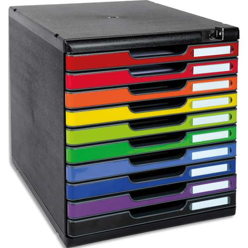 Exacompta module classement modulo 10 tiroirs, fermeture à clé. Dim (lxhxp): 28,8x32x35 cm. Noir/arlequin_0