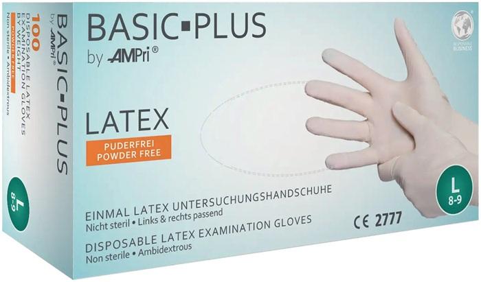 Gant jetable Basic Plus taille M beige clair - Latex - EN 455 - Catégorie EPI I - 100 pièces/boîte - AMPRI_0