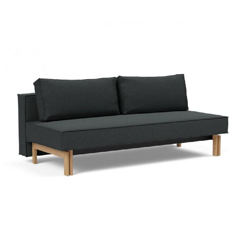 Canapé design convertible Innovation Living SLY - Lit 140x200 cm - Pieds bois chêne - Tissu bouclé Black Raven_0