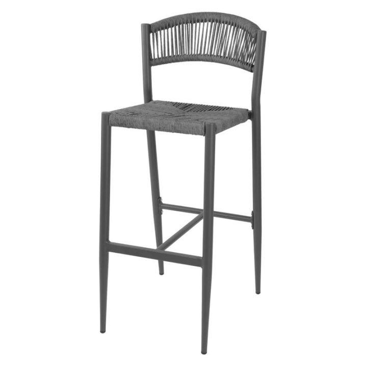 Lot de 2 tabourets de bar empilables, structure en aluminium, assise dossier en rotin tressé anthracite EDEN_0
