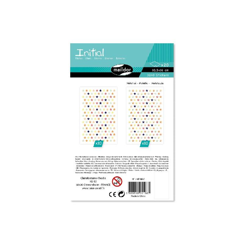 Maildor Sachet de 20 planches de gommettes Initial, mini étoiles métal pastel assorties. - multicolore AE186C_0