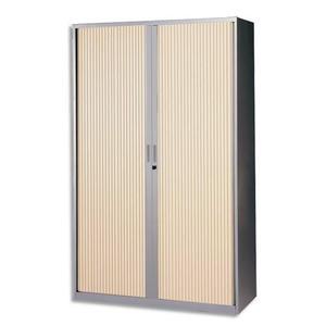 Armoire haute monobloc MT International - métal corps silver, rideaux chêne clair, 4 tablettes - Dimensions 120x198x43 cm_0