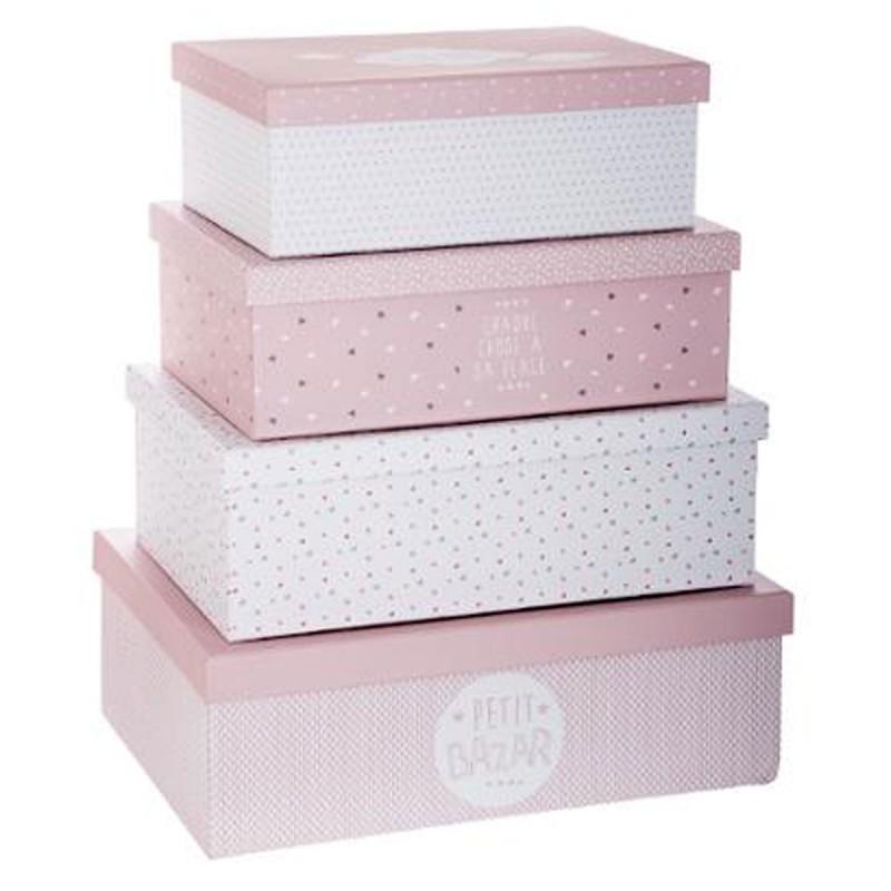 Set de 4 boîtes de rangement - Douceur rose & blanc - Paris Prix_0