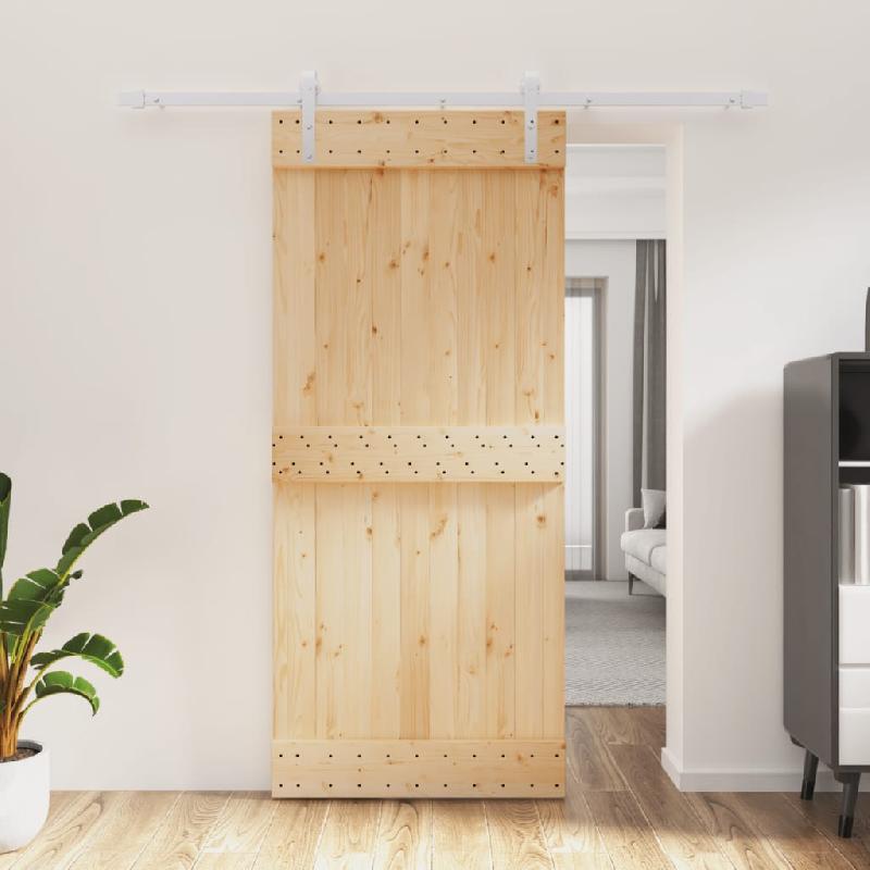 Vidaxl porte coulissante et kit de quincaillerie 90x210 cm pin massif 3203029_0