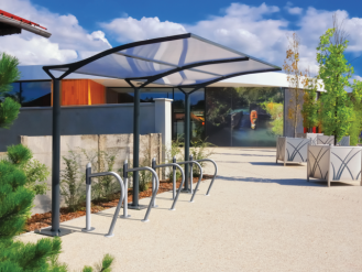 Abris vélo ouvert lavo / structure en acier / toiture en polycarbonate alvéolaire_1