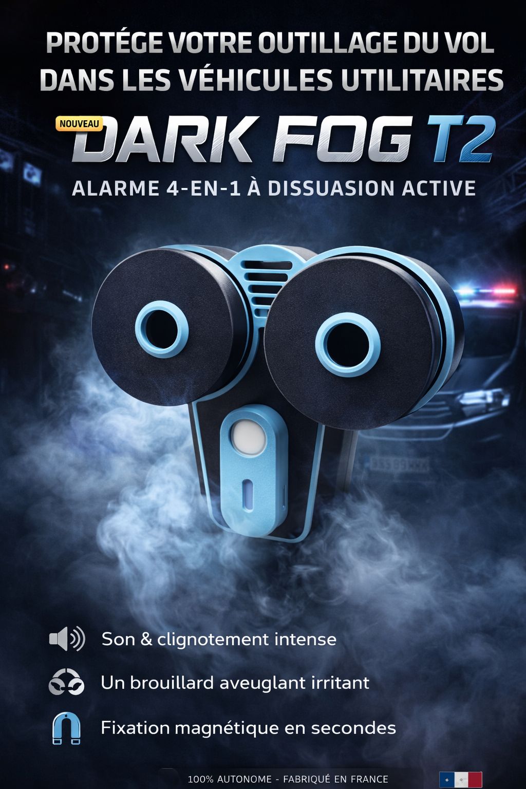 Alarme Fumée brouillard autonome anti-intrusion pour véhicule utilitaire -camping-car- Chantier- DarkFog T2_0