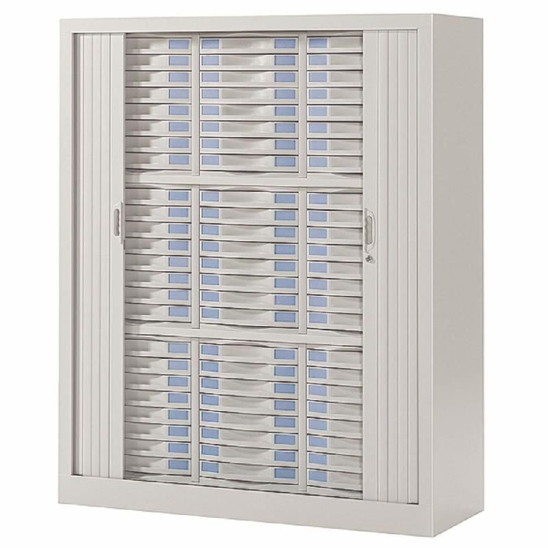 ARMOIRE DISCRETIS 3 COLONNES 72 TIROIRS GRIS CORPS GRIS RIDEAUX GRIS
