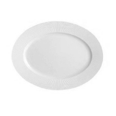 ASSIETTE OVALE 29 X 22CM EN PORCELAINE BLANCHE RELIEFS LIGNES DROITES ET ÉPURÉES - GINSENG - CHEF & SOMMELIER