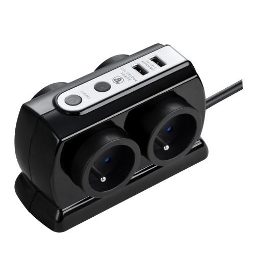 BLOC DE PROTECTION CONTRE LES SURTENSIONS - 4 PRISES ET 2 PORTS USB - AVEC INTERRUPTEUR - NOIR MASTERPLUG