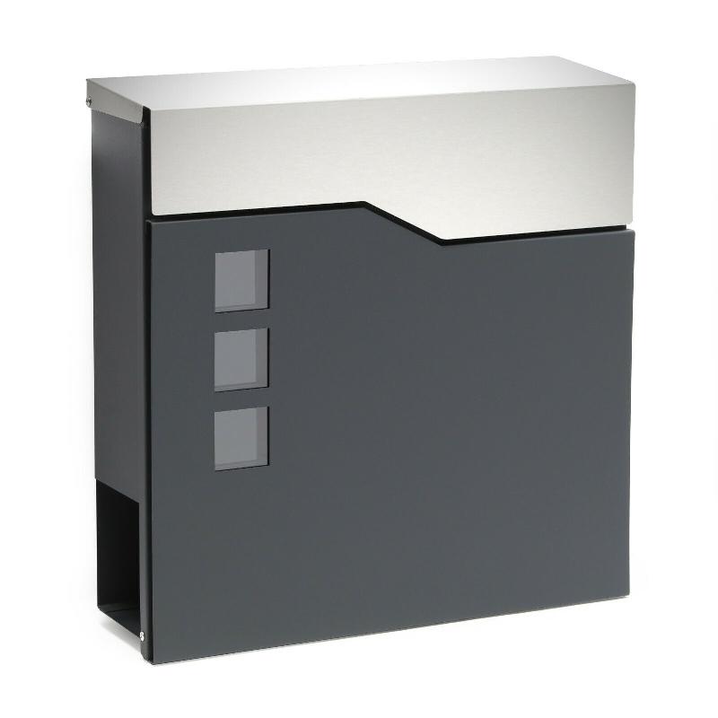 BOITE AUX LETTRES DESIGN MURALE PORTE JOURNAL REVUE ACIER GALVANISÉ ET ACIER INOXYDABLE 37 X 37 X 10,5 CM ANTHRACITE 16_0000093_0