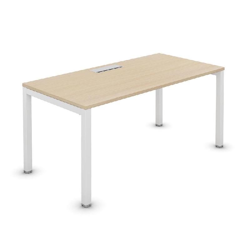 BUREAU BUROCOLOR PLATEAU AVEC TRAPPE D'ACCES L.160 X P.80 CM CHENE - PIEDS METAL BLANC