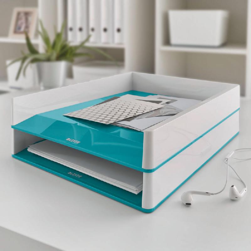 CORBEILLE A COURRIER LEITZ WOW DUAL - C4 EN POLYSTYRENE- BLANC / BLEU MENTHE BRILLANT