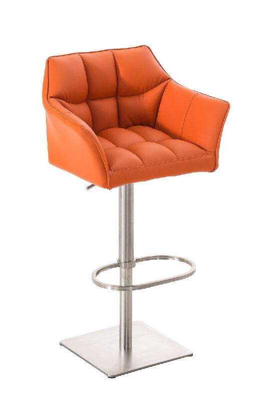 Décoshop26 - Tabouret de bar x1 réglable en PVC orange assise enveloppante capitonnée avec base carrée acier inoxydable 10_0006861 - inox 30002658_0