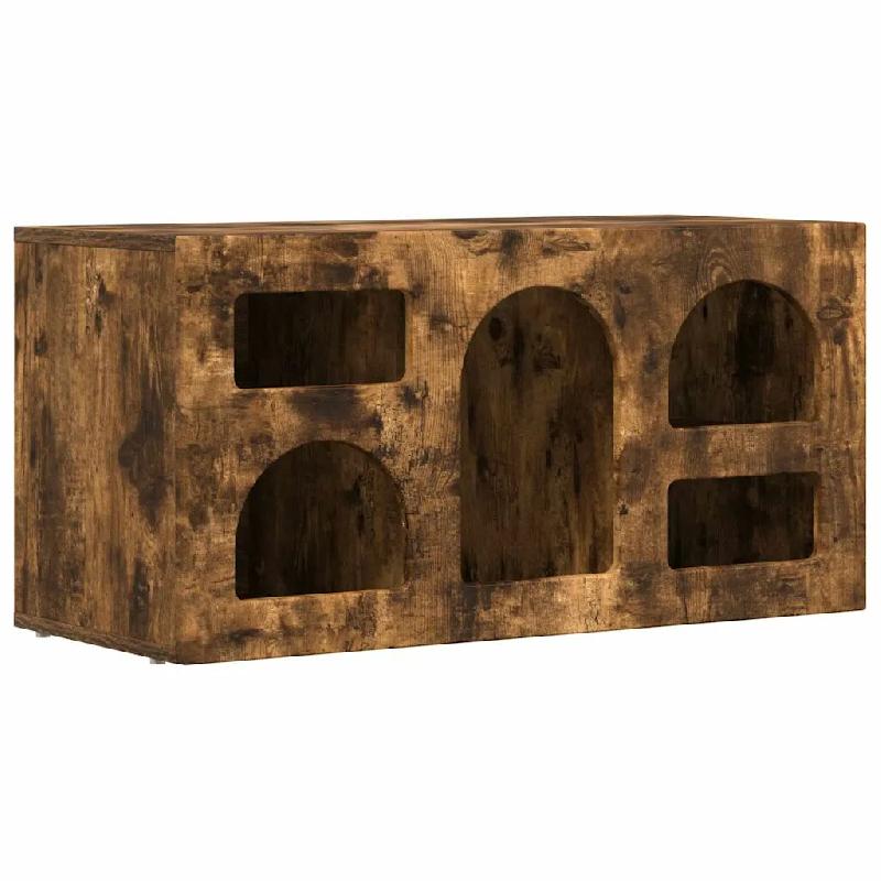 Helloshop26 - Meuble TV moderne fonctionnel avec 5 étagères 80 x 35 x 40 cm en bois d'ingénierie chêne fumé 02_0054769 - Bois massif 3000238654300_0