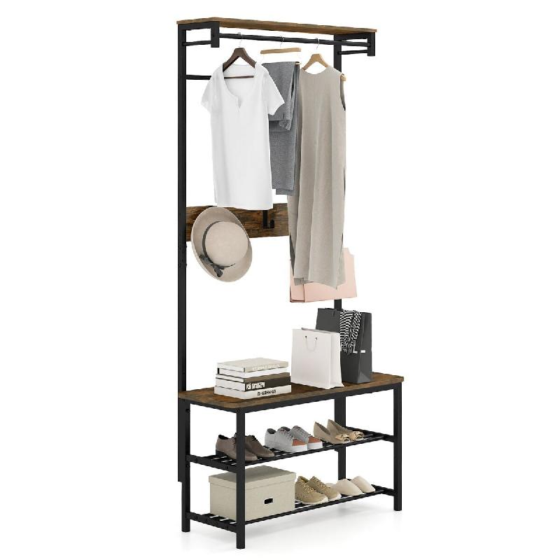 Helloshop26 - Porte-manteau avec banc et rangement chaussures 80 x 32 x 169 cm multifonctionnel style industriel en bois 20_0017876 - métal 300023212_0