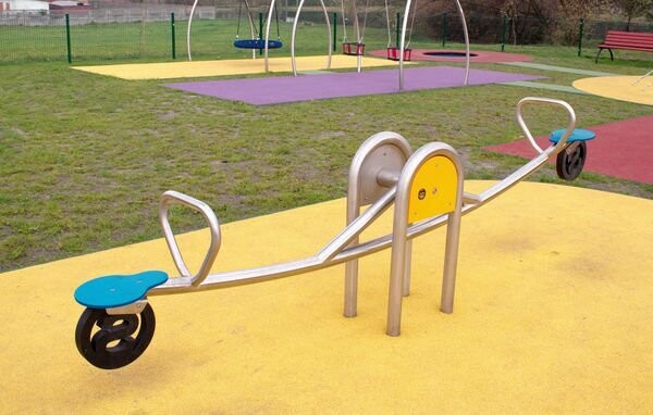 Jeu à bascule en acier inoxydable conforme EN1176 - Référence BT13034 - 2 places avec sièges HDPE colorés et tampons en caoutchouc_0