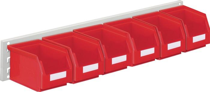 Jeu de boîtes de rangement ouvertes - H140xl920xP250mm - Tôle d'acier/polyéthylène - Revêtement plastique rouge - 6 x taille 6 - RASTERPLAN_0