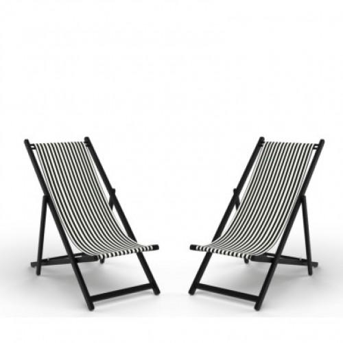 LOT DE 2 CHILIENNES PLIANTES RÉGLABLES - STRUCTURE BOIS NOIR TOILE 100 % COTON AMOVIBLE - SAUVELADE ECRU ARTIGA AVRIL PARIS