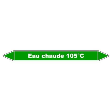 LOT DE 3 - MARQUEUR DE TUYAUTERIE - EAU CHAUDE 105°C - NFX 08-105 - VINYLE 355 X 37 MM