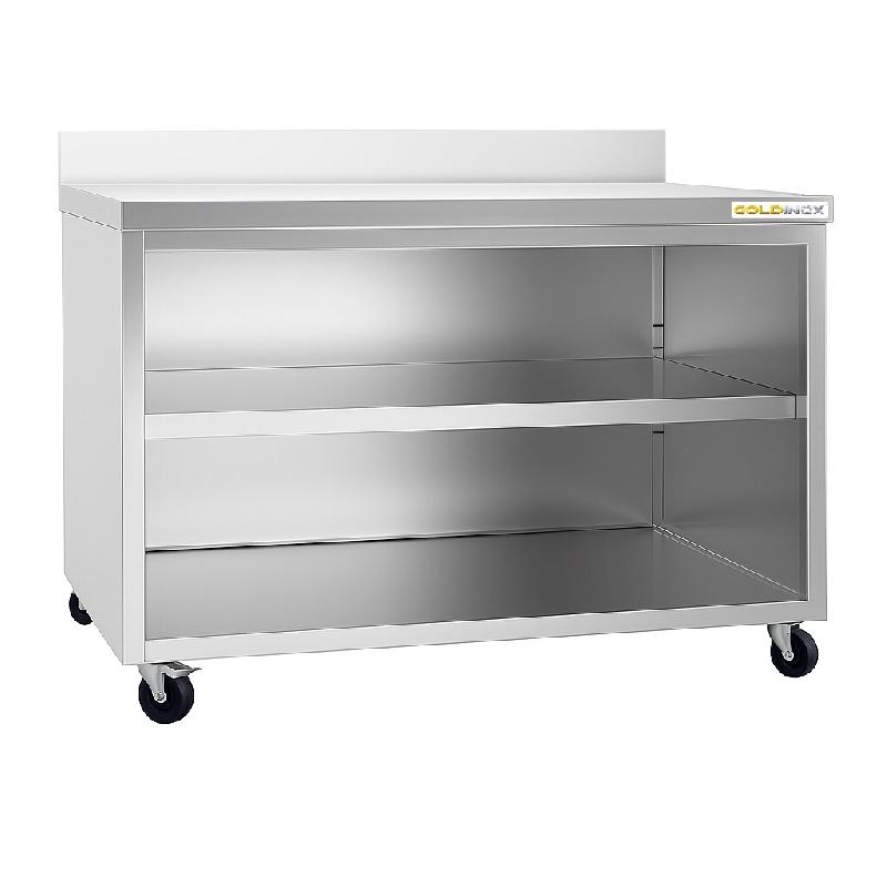 Meuble bas inox ouvert 1600x600 mm adossé sur roulettes PREMIUM - GOLDINOX - gris inox 3701770812066_0