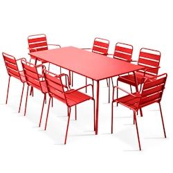 Oviala Business Ensemble table de jardin et 8 fauteuils en métal rouge - Oviala - rouge acier 103638_0