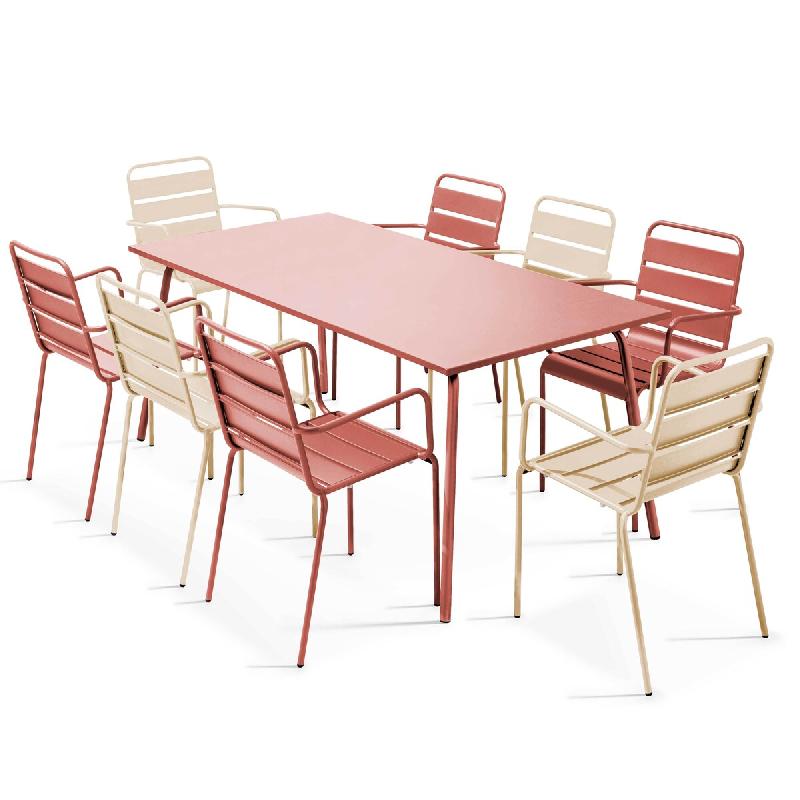 Oviala Business Ensemble table de jardin et 8 fauteuils en métal argile et ivoire, L 180 x l 90 x h 72 cm Oviala - rose 116661_0