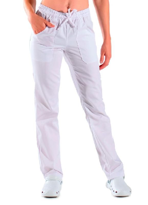PANTALON MÉDICAL BLANC MIXTE À TAILLE ELASTIQUE