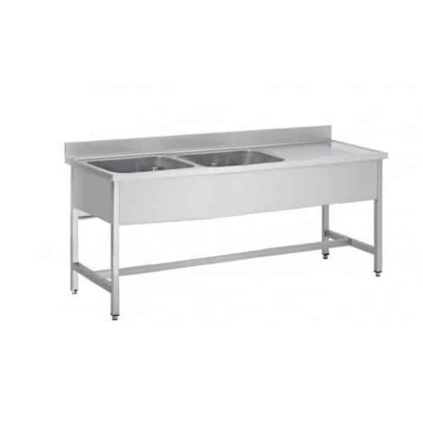 Plonge démontable sur pieds carrés - inox AISI 304 - 2 bacs à gauche - P 600 mm - L 1500 mm - Réf DCPL156-2BG-1_0