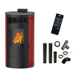 Poêle à granulés Air Flavia 9,5 kW Bordeaux Sannover - Kit Raccordement Fumisterie inclus - Flavia9Air_bord_Kit_0