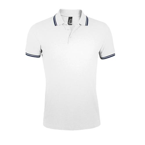 POLO PERSONNALISABLE HOMME EN COTON PEIGNÉ BLANC/MARINE