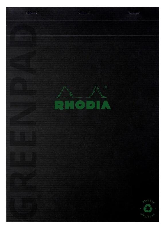 RHODIA Lot de 5 Greenpad N°19 / A4+, 140p./70 feuilles microperforées 90 g/m² agrafées, couv. Carte souple recyclée, ligné + cadre - 3037920199924_0