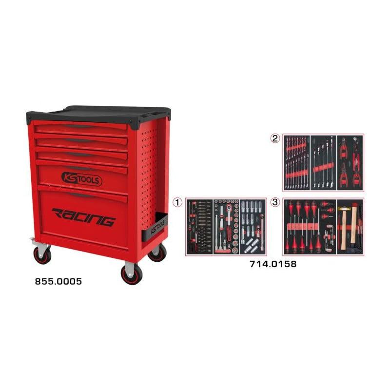 Servante RACING 5 tiroirs équipée de 158 outils - KSTools | 855.5158_0