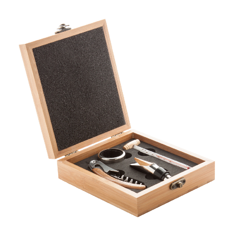 Set à vin - 4 accessoires dans une boîte en bois de bambou - Couleur marron - 475 gr_0