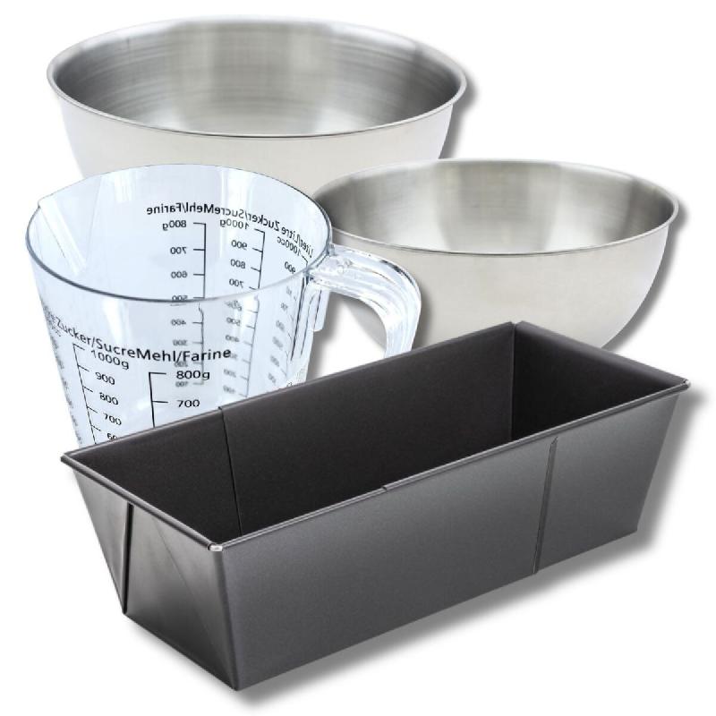 Set pâtisserie avec moule à cake extensible, 2 bols à mixer, verre mesureur et spatule Zenker - noir métal 3176239937473_0