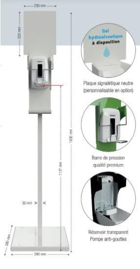 Station de désinfection des mains - commande au coude - Sanimains - acier poudré anti-UV et distributeur ABS 1,1L_0