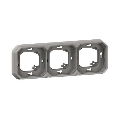 SUPPORT PLAQUE ENCASTRÉ 3 POSTES ÉTANCHE GRIS PLEXO LEGRAND