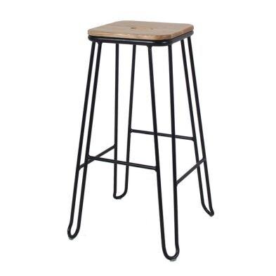 Tabouret de bar professionnel empilable – métal noir et assise bois de frêne – style industriel - multi-matériau INDUSTABOVERKANRBOIS_0