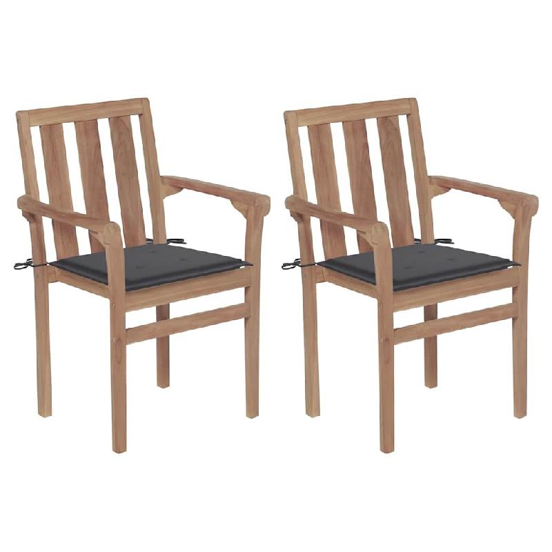 VidaXL Chaises De Jardin Lot De 2 Et Coussins Anthracite Bois De Teck - gris 3062208_0