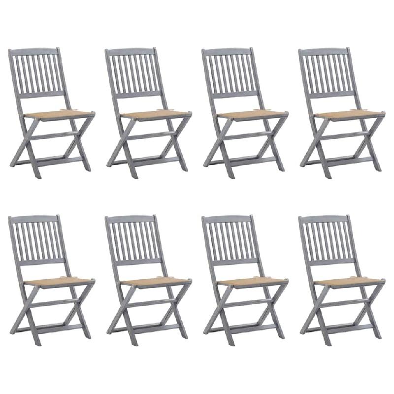 VidaXL Chaises Pliables D Extérieur Lot De 8 Et Coussins Bois D Acacia - gris 3078293_0