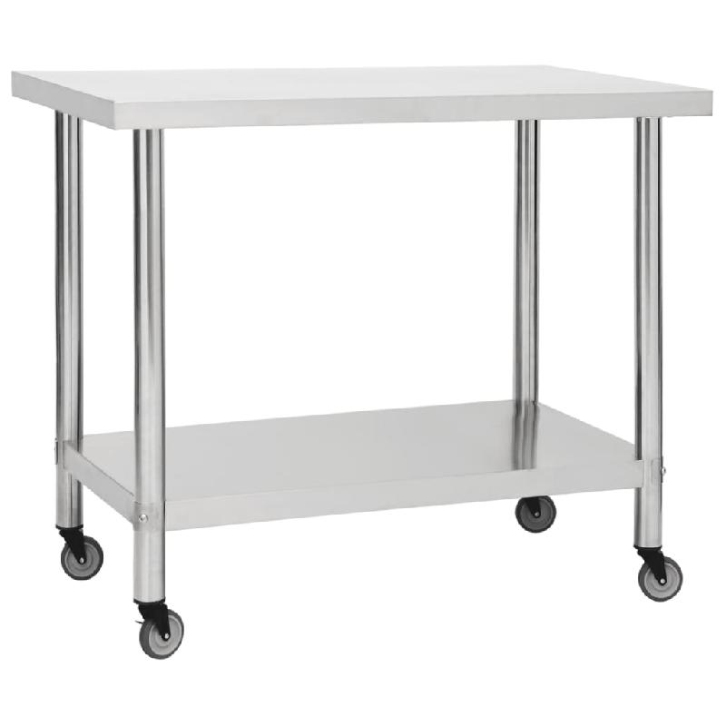 Vidaxl table de travail de cuisine avec roues 80x60x85 cm inox 51636_0