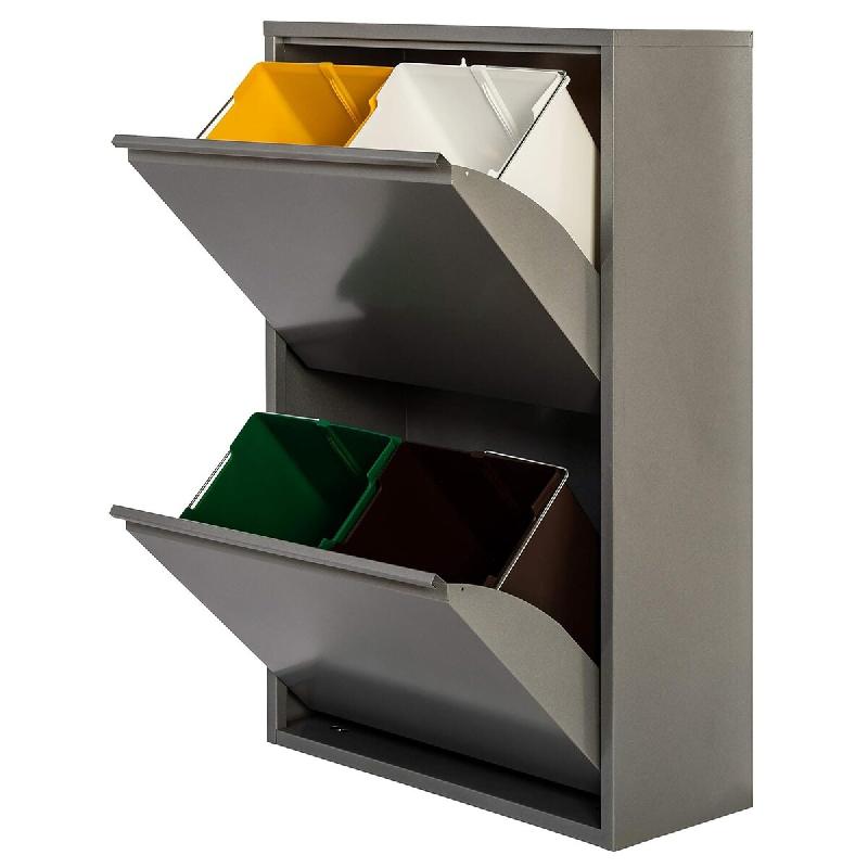 WellHome - Poubelle et recyclage Métallique à 4 compartiments de 68L (4x17L) de couleur Gris brillant - 60x25x92cm - gris WH13708_0