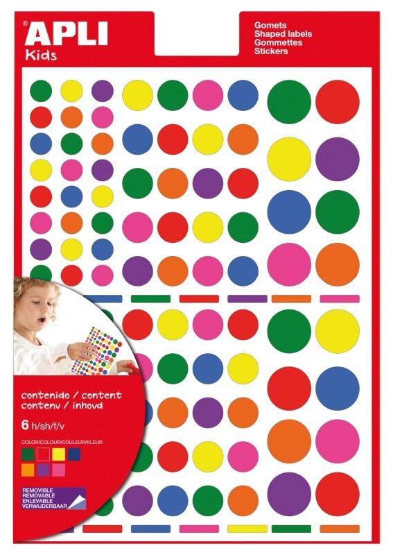 Apli Lot de 10 Etui de 624 gommettes Ronds, coloris assortis (6 feuilles / cdt) - 8410782129707_0