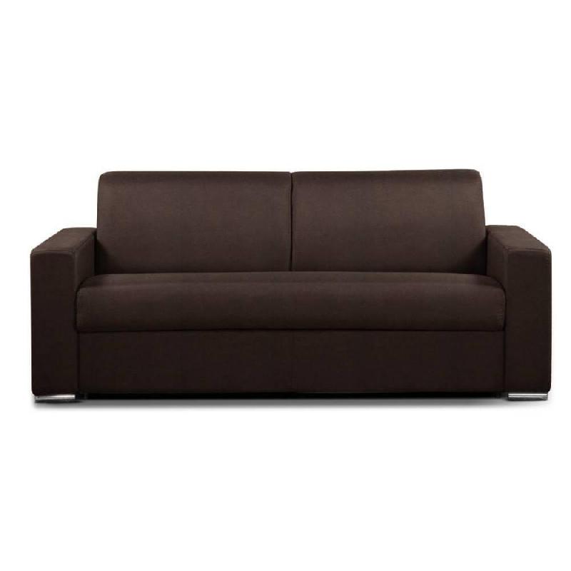CANAPÉ CONVERTIBLE 2-3 PLACES SELECT MATELAS 16CM SOMMIER LATTES 120CM MICROFIBRE MARRON_0