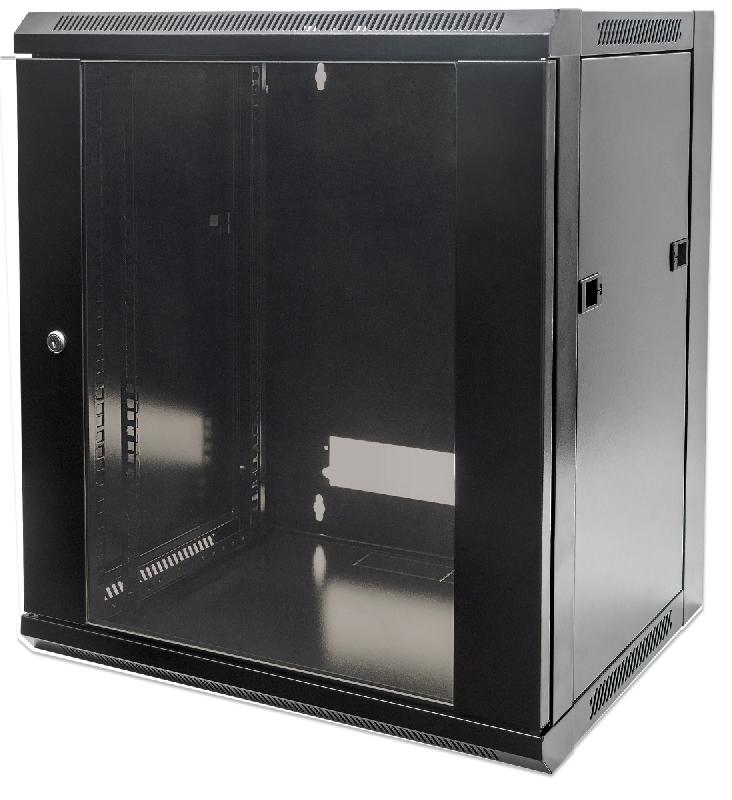 Coffret réseau mural 6U MHT101 Bravour® - porte en verre, profondeur réglable 270-350 mm, flatpack - noir_0