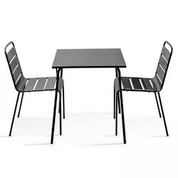 Oviala Business Ensemble table de jardin carrée et 2 chaises acier gris - Oviala - gris acier 106869_0