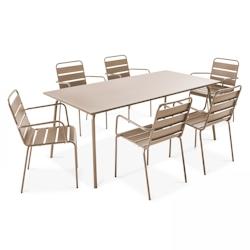 Oviala Business Ensemble table de terrasse et 6 fauteuils en métal taupe - Oviala - gris acier 106028_0
