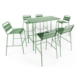 Oviala Business Ensemble table haute de terrasse et 6 chaises en métal vert cactus - Oviala - vert acier 109259_0