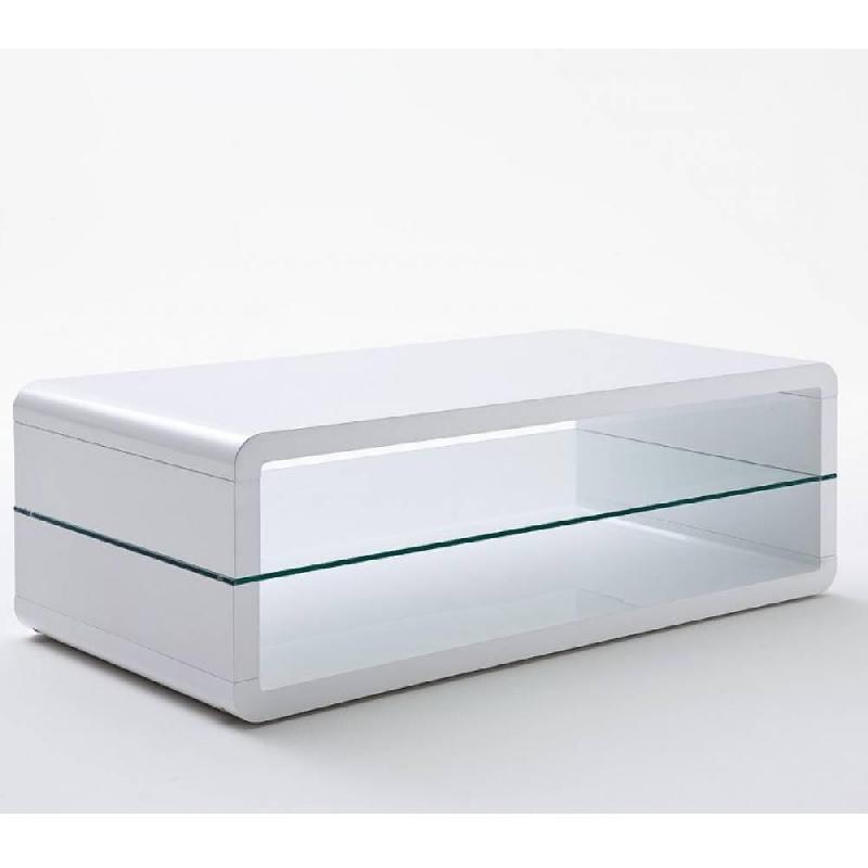 TABLE BASSE DESIGN AGEN LAQUÉE BLANC BRILLANT PLATEAU INFÉRIEUR EN VERRE_0